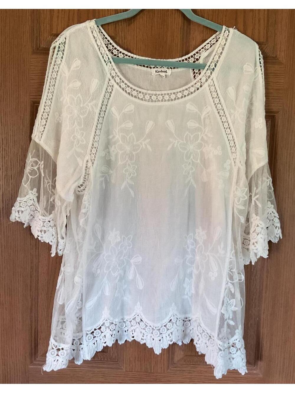 Kindred curated by Anthropology, Women’s XL, Lace & Embroidered Off White Top